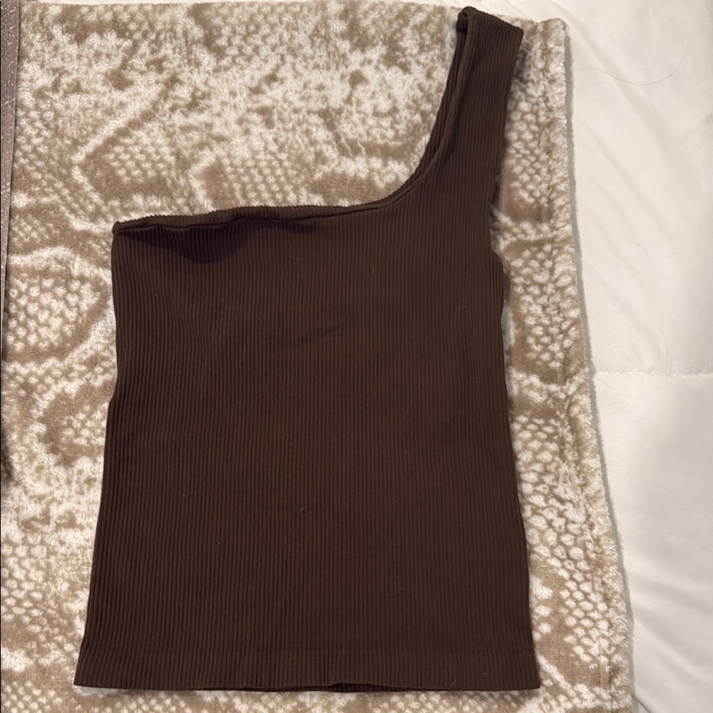 Free People Brown One-Shoulder Tank Top